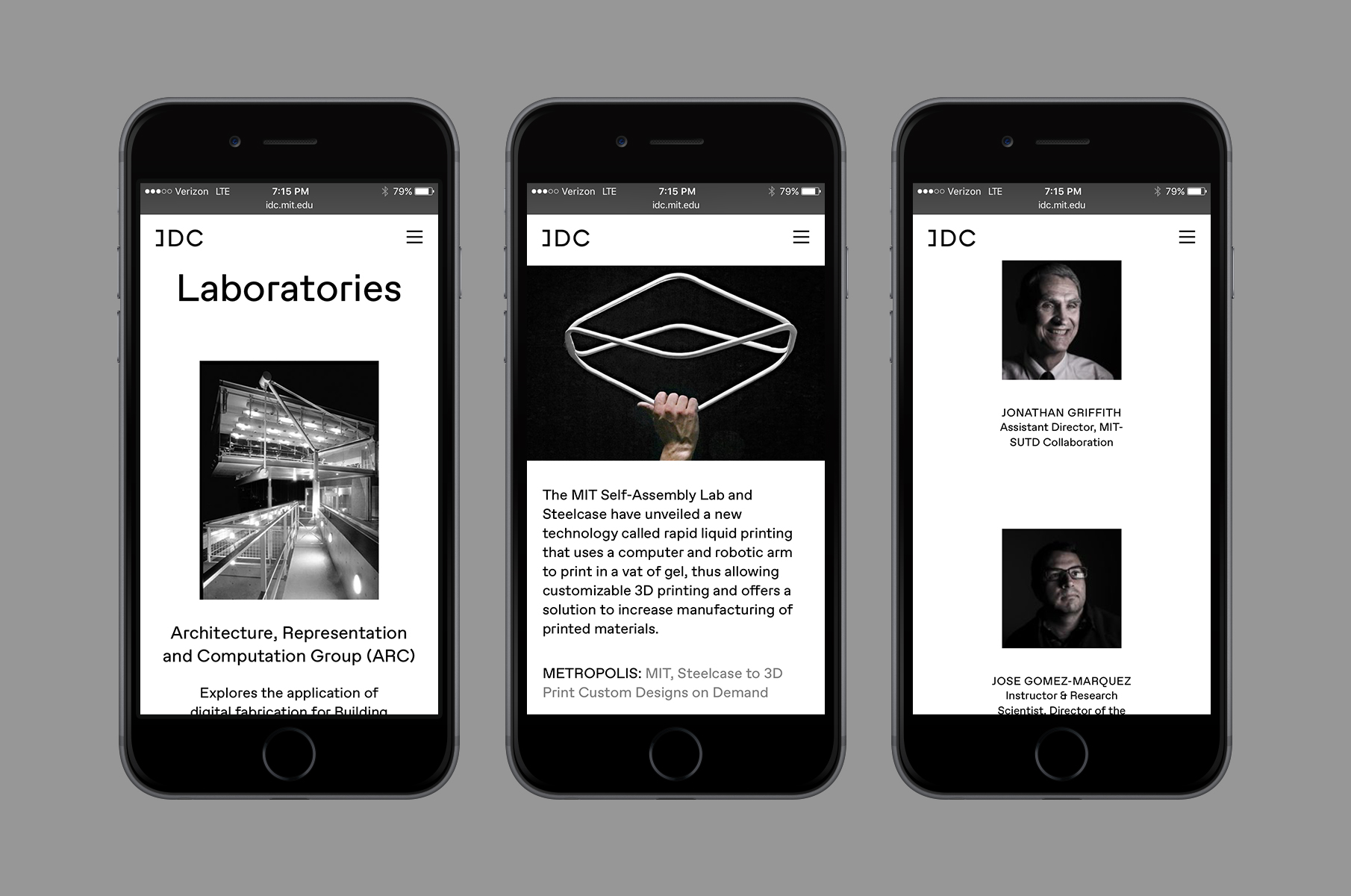 Three mobile screens about laboratories at the IDC