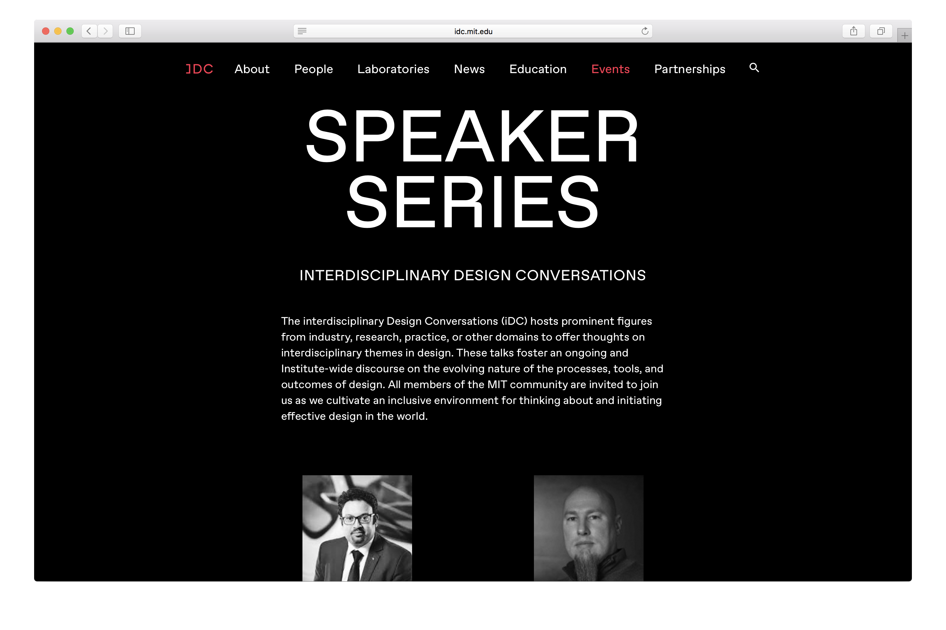 Black webpage with white text that says Speaker Series