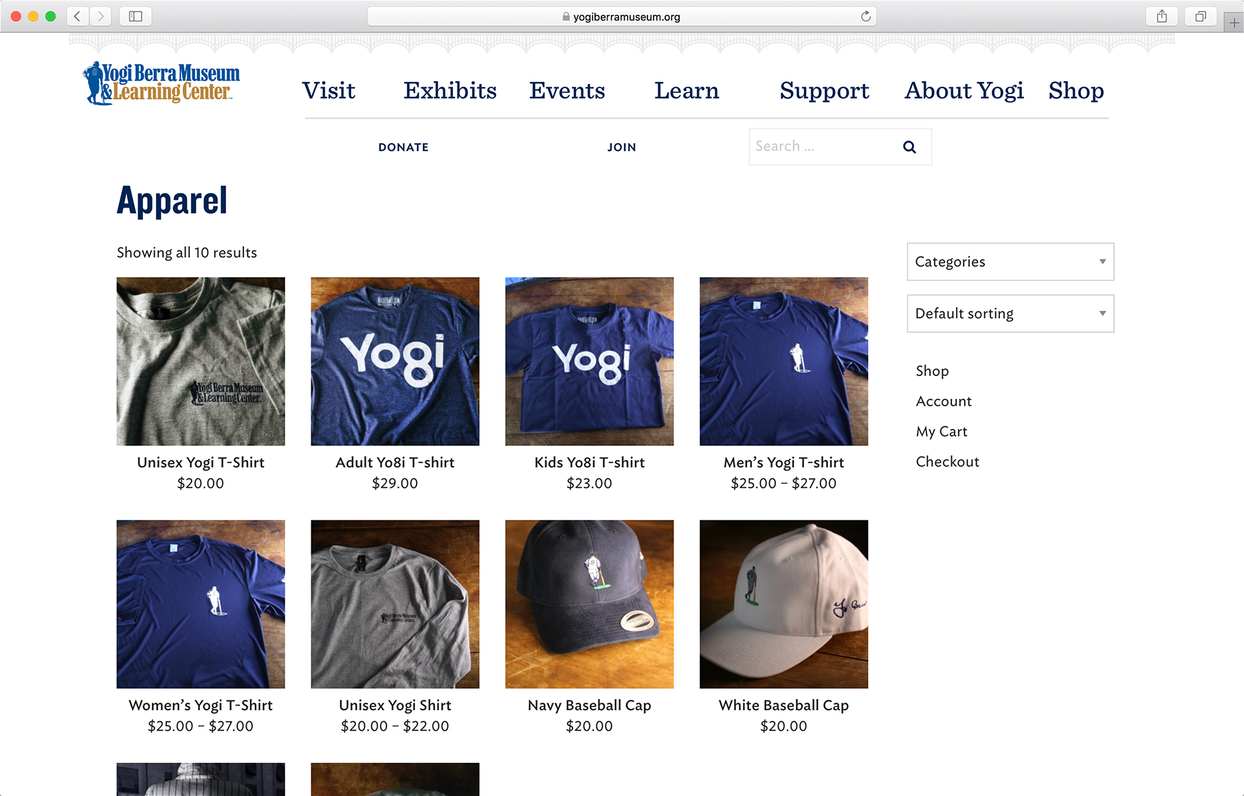 Desktop size of the Apparel section of the online store.