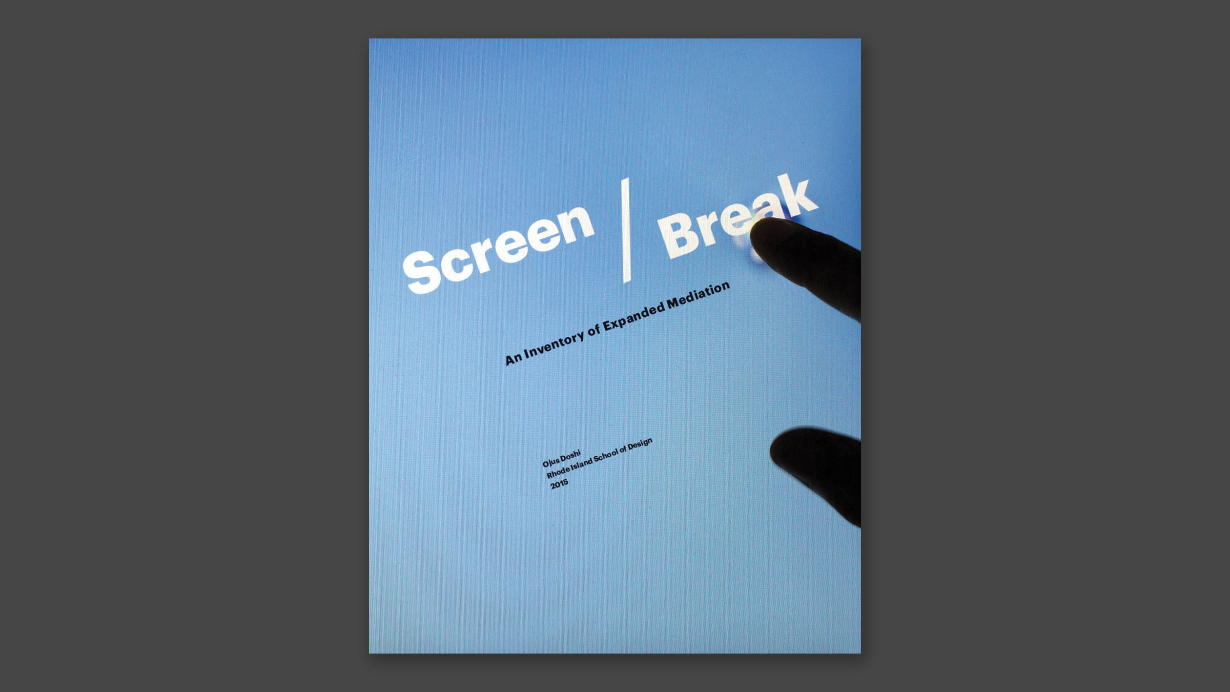 Cover: Screen/Break with a hand pressing a blue laptop screen.