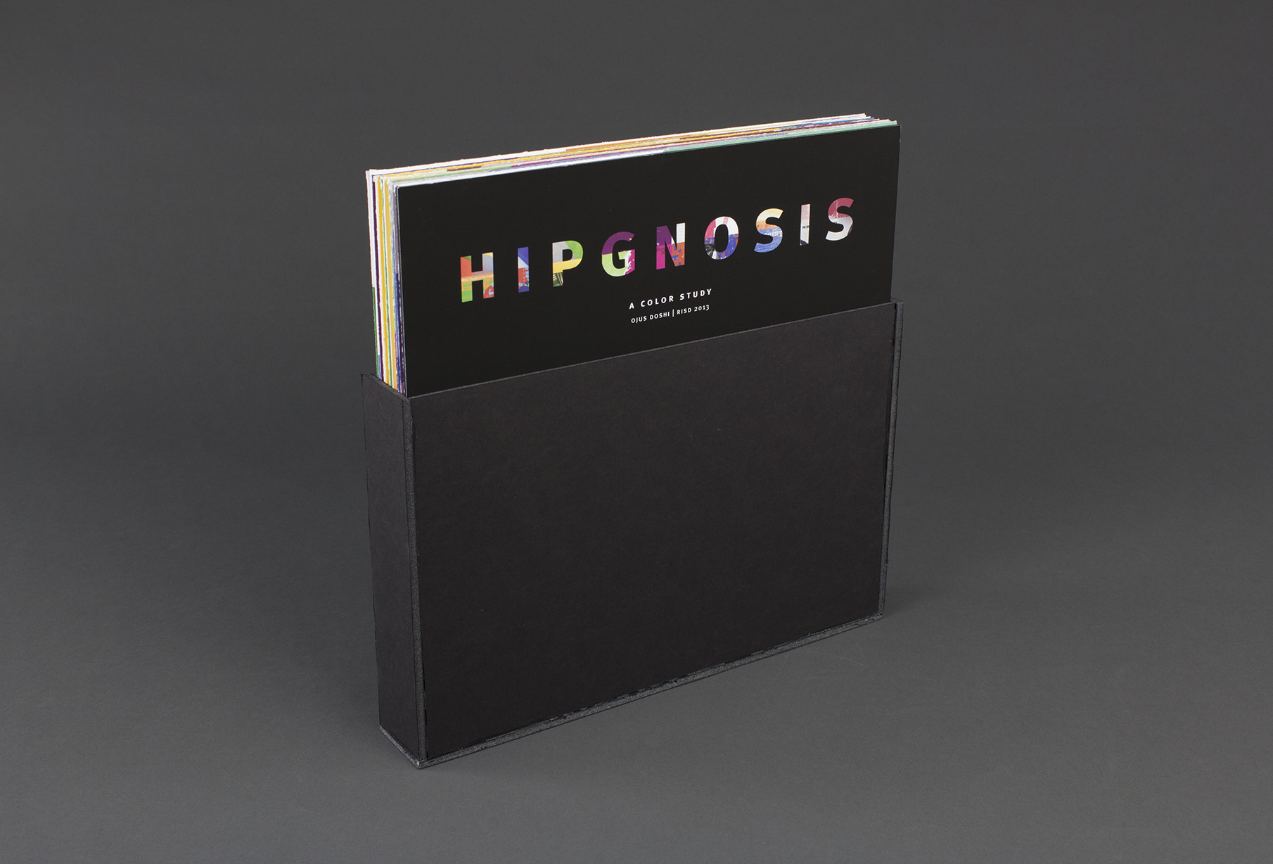 Black album case with the words "Hipgnosis" in colorful collage on front.