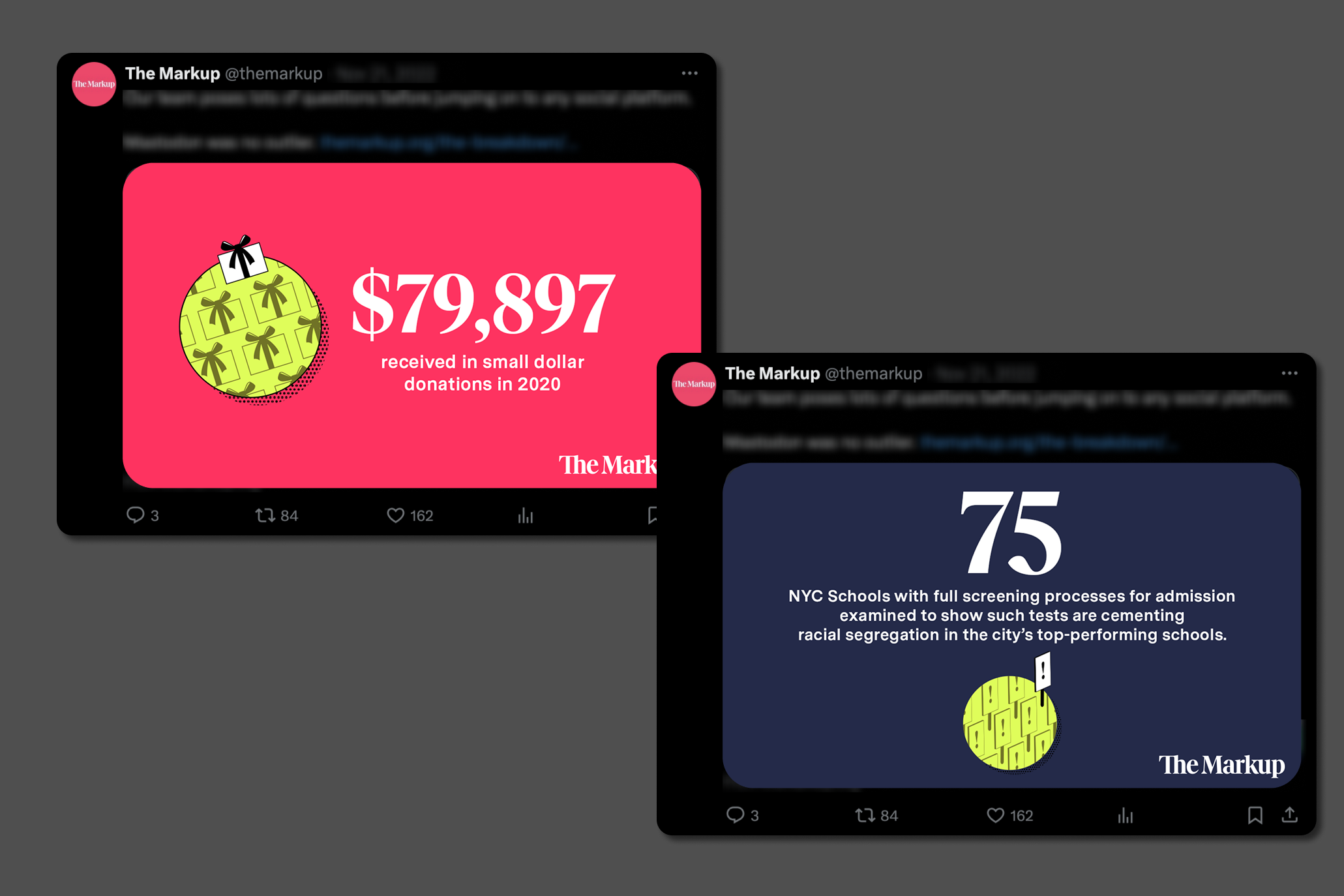 Two Twitter posts of fundraising graphics
